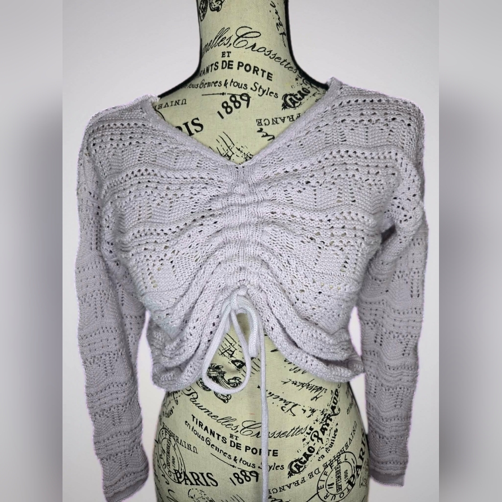 Jessica Simpson Pale Lilac Ruched Tie-Front Knit Top